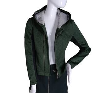 PopMode Quilted Hooded Jacket Size Medium Military Green Ribbed Sleeve Panels